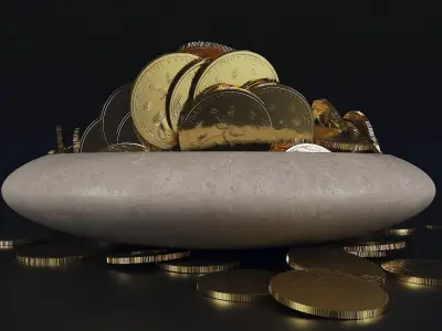 Chinese Gold Coin with Engraved Rabbit Low-poly 3D model