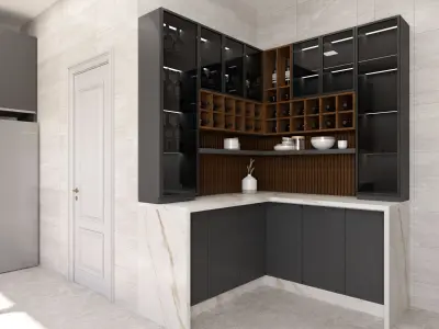 Contemporary Kitchen with corner bar 3D Model scene Low-poly 3D model