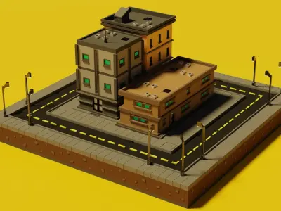Lowpoly City Set building Free low-poly 3D model