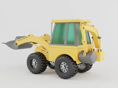 Backhoe loader isolated on white Low-poly 3D model