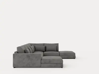 Dubai U Module Sofa With Divan Left Velvet Dark Gray Low-poly 3D model