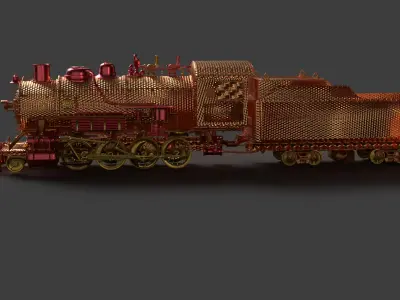 Steam locomotive train   Low-poly 3D model