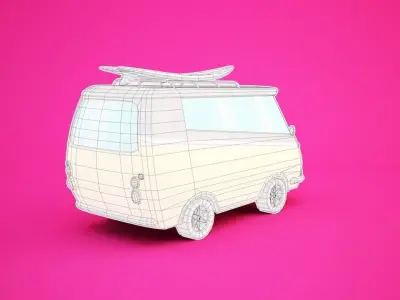 Surfer Van with Cartoon Style Option Low-poly 3D model