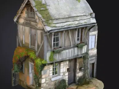 Rustic Old Timber and Stone House Medieval Village Asset Low-poly 3D model
