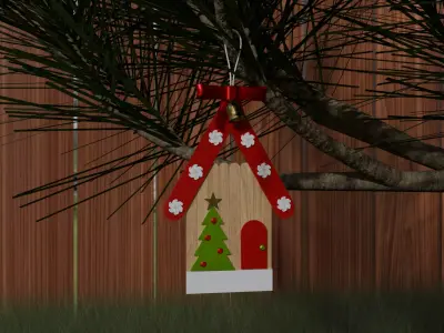 Craft Stick House Tree Christmas Ornament Low-poly 3D model