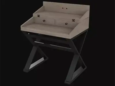 Secretary Desk oak wood Low-poly 3D model