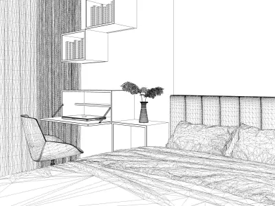 Extraordinary bedroom with a green wall 3D model
