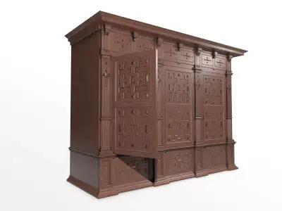 Bedstead wooden armoire Low-poly 3D model