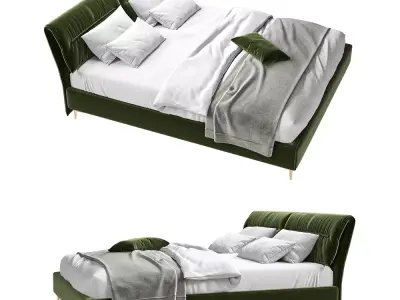 Emerald Velvet Upholstered Platform Bed  3D model