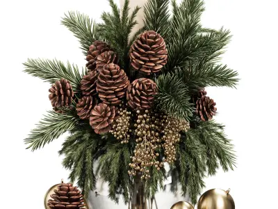 Christmas Centerpiece with Pinecones and Gold Accents 3D model