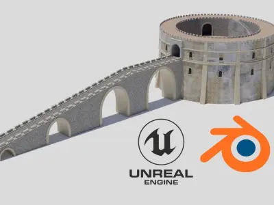 Castle with tower and stairs Low-poly 3D model