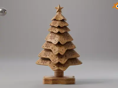 Wooden christmas tree 01 Low-poly 3D model