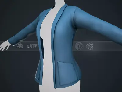  Female Blue Jacket Style 2 Low-poly 3D model