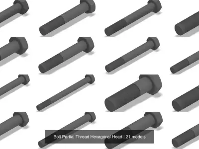 Bolt Partial Thread Hexagonal Head 3D Model Collection