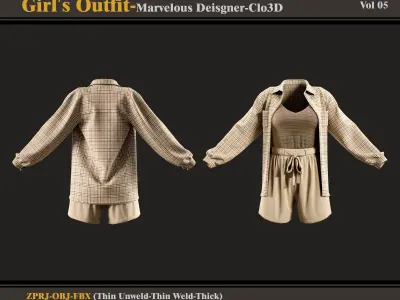 Girls Outfit- Marvelous Designer-Clo3d - OBJ - FBX Free 3D model