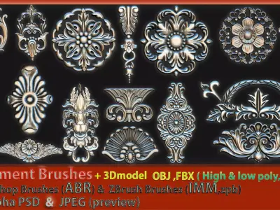 Ornament Brushes  3D Model  IMM Brush Vol 05 Low-poly 3D model