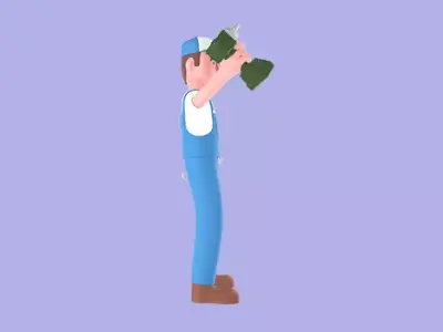 Stylized 3D Mechanic Character - Cheerful Tool Holding 3D model
