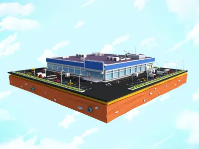 Cartoon Lowpoly Supermarket Low-poly 3D model