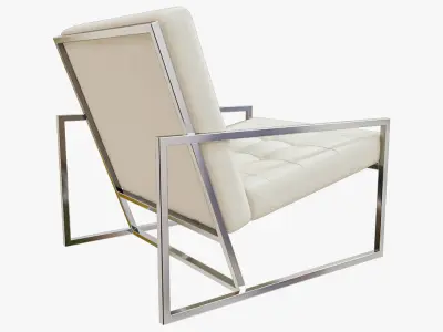  Modern Luxury Chair - Silver Metal and White Leather 3D model