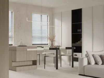Modern living room dining room interior scenes 474 3D model