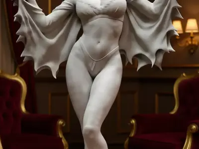 Vampire Woman 3D Fantasy Character Bat Wings Elegant Pose Low-poly 3D model