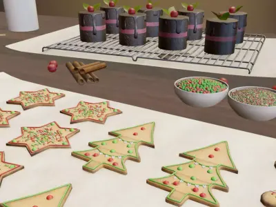 Christmas Bakery Kitchen Counter 3D model