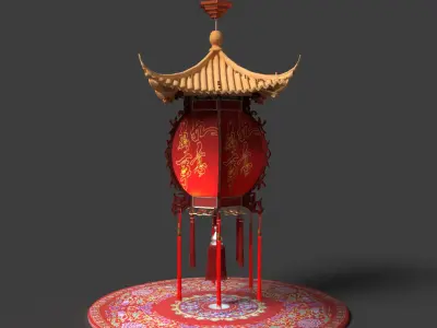 Chinese red palace lantern  Low-poly 3D model