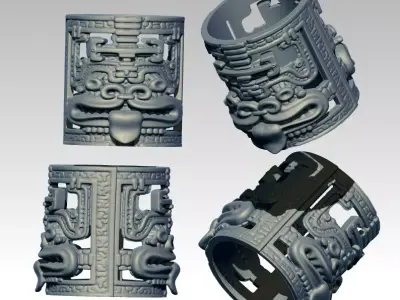 Woodoo Mayan Maori Carved Detailed Ring 3D print model