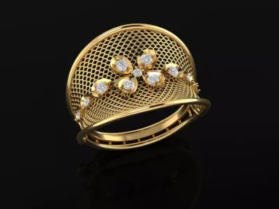  Floral Mesh Yellow Gold ring with Brilliant-Cut Diamonds 3D print model