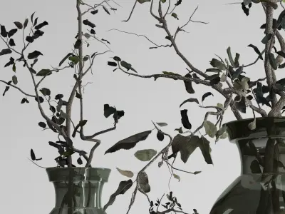 Dried Olive branch decor glass vase 3D model