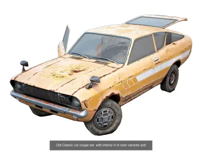 Set of 5 classic coupe cars with interior and color variants az9 3D Model Pack