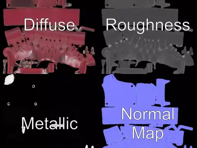 Elegant Burgundy Sofa model pack Low-poly 3D model