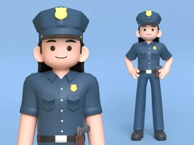Minimal Female Police Cartoon Character Low-poly 3D model