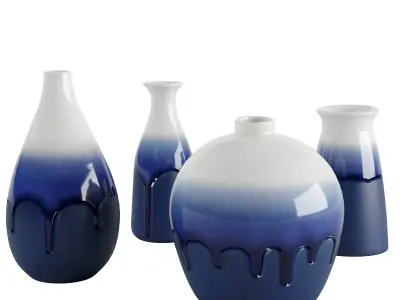 Decorative glazed ceramic vase set 3D model