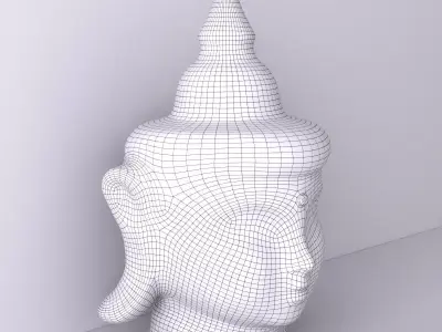Antique Wooden Buddha Head Yellow 3D model
