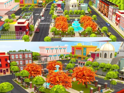 Cartoon City Street Scene 3D LowPoly Low-poly 3D model
