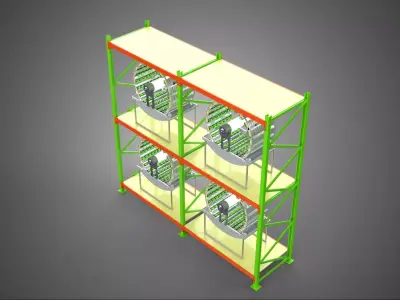 ROW ARRAY SHELF RACK TRAY ROTARY HYDROPONIC PLANT GARDEN INDOOR 3D model