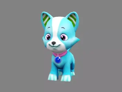 Cartoon puppy - blue male dog - Pet dog Low-poly 3D model