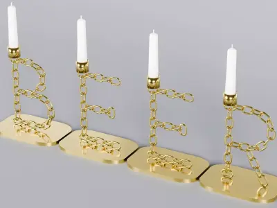 Alphabet Beer Chain Gold Candleholder 3D Model True 4K PBR Rendr Low-poly 3D model