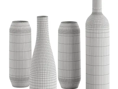 Set of 4 black and white patterned vases 3D model