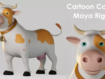 Cartoon Cow Maya Rig Low-poly 3D model