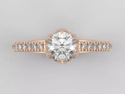 OAC154 Solitaire Ring with Petal Inspired Design 3D print model