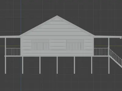 Wooden House with Veranda on Stilts Free 3D model