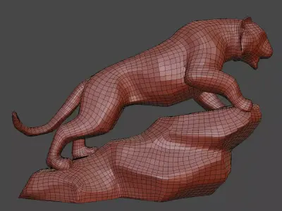 Low Poly Tiger on Rock  Low-poly 3D model