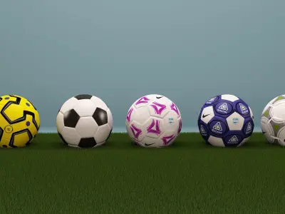 5 soccer balls 3D model