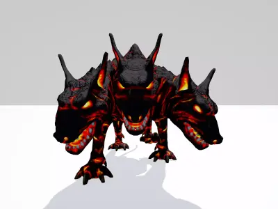 Three Headed Monster Dog with 25 Animations Game Ready Low-poly 3D model