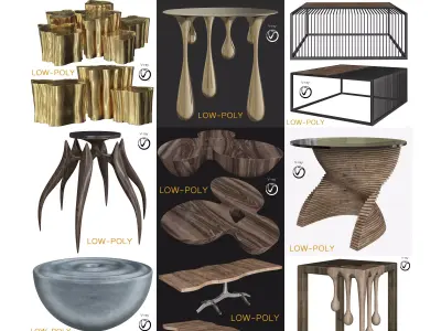 Side table and  coffee table 3d model collection  Low-poly 3D model