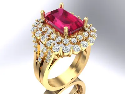 Gemstone rings - Rectangular stone ring - Diamond rings -  N3073 3D print model