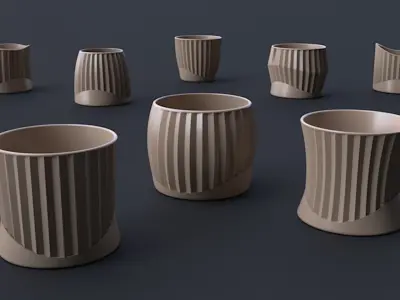 Flower Pot Set 3D Printing Model - Set of 8 pcs 3D print model 3D print model