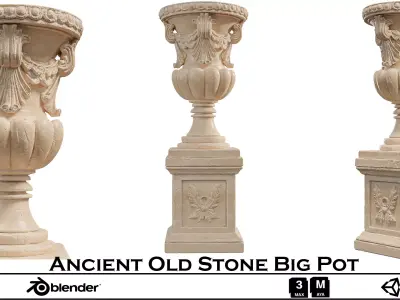 Ancient Old Stone Big Pot 3D model